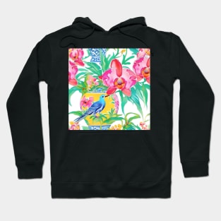Preppy orchids in yellow chinoiserie jar Hoodie